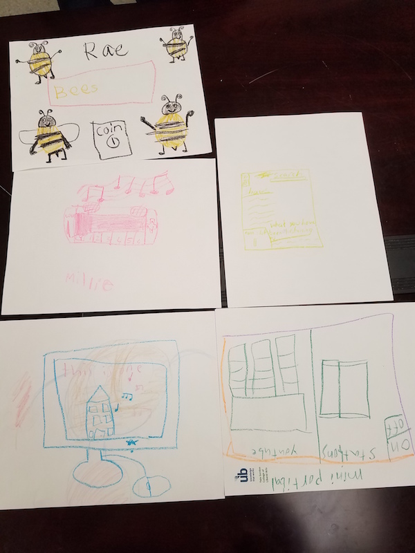 Childrens' drawings of how a podcast should work